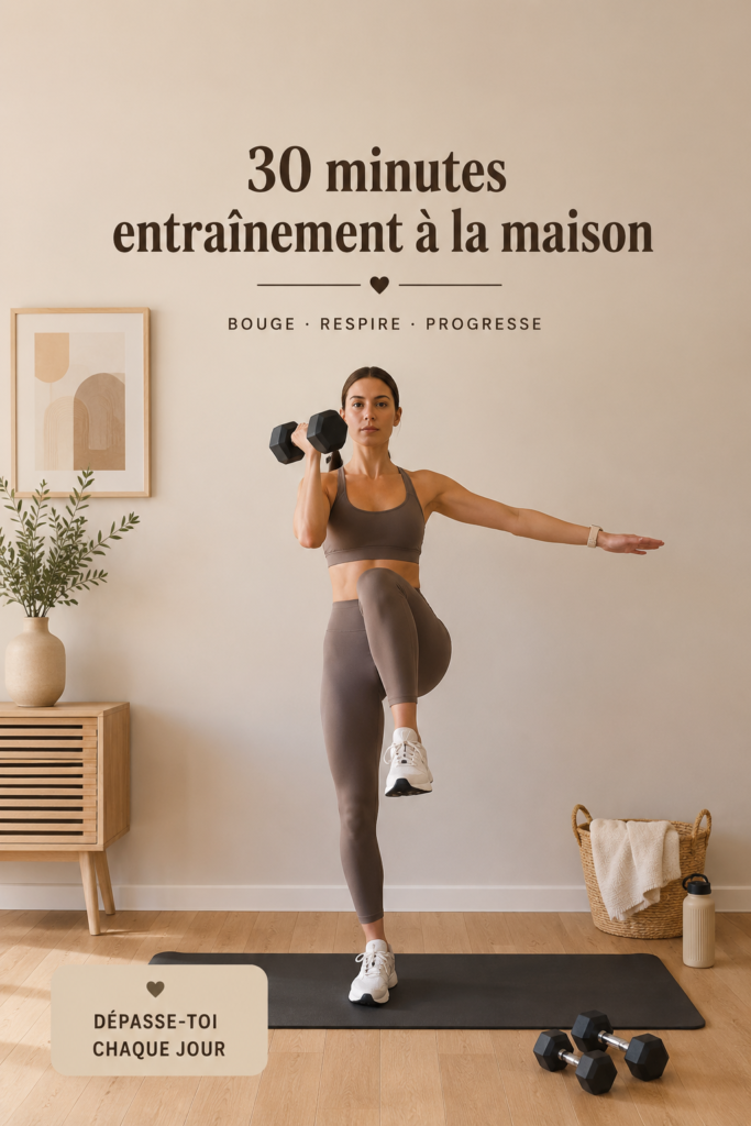Femme s'exerçant à la maison avec des exercices simples en 30 minutes