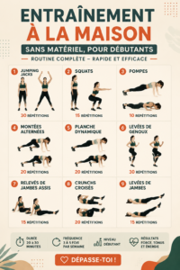Une femme faisant des exercices chez elle sans équipement