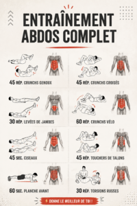 Femme effectuant un entraînement des abdominaux à la maison, avec un tapis de yoga.