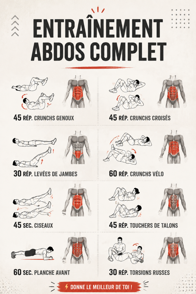 Femme effectuant un entraînement des abdominaux à la maison, avec un tapis de yoga.