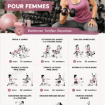 Femme s'entraîne avec des poids dans une salle de gym, préparation pour un entraînement complet du corps