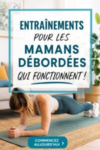 Une maman souriante faisant de l'exercice à la maison avec son enfant.