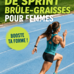 Femme s'entraînant avec des sprints pour brûler les graisses dans un parc.