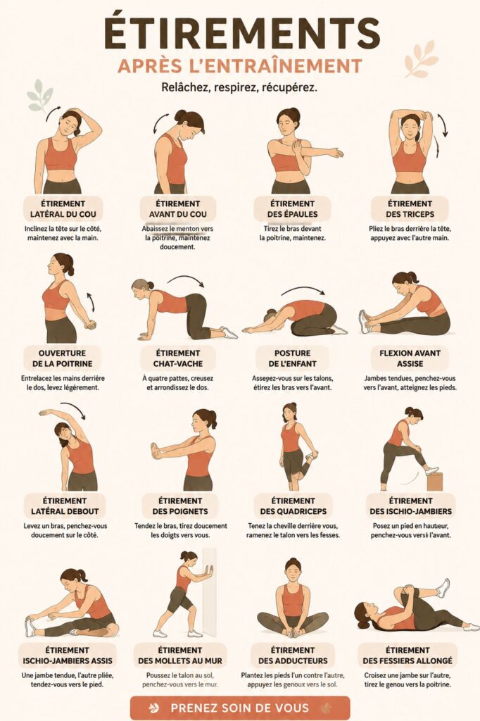 Femme en train de faire des étirements après une séance de sport