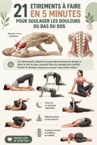 Femme réalisant des étirements pour apaiser les douleurs du bas du dos.