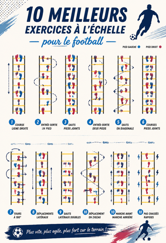 Femme entraînant des drills d'agilité sur un tapis pour le football.