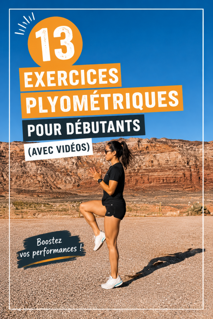 Femme exécutant un exercice de plyométrie sur un terrain.