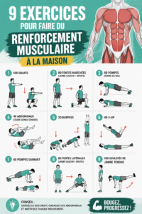 Exercice de renforcement musculaire à domicile par une femme