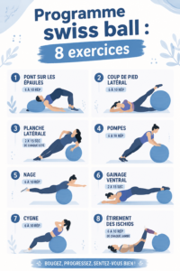 Femme faisant des exercices sur un swiss ball pour renforcer son corps.
