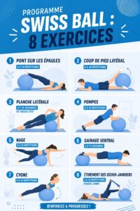 Femme effectuant des exercices sur un swiss ball dans un salon cosy