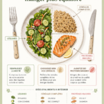 Graphiques colorés représentant des repas équilibrés