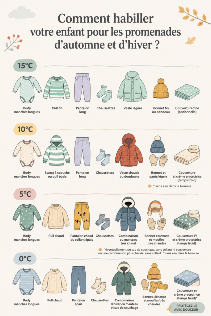 Un enfant bien habillé pour une promenade d'automne avec un manteau coloré et un bonnet.