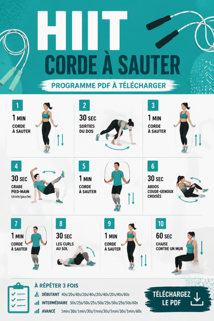 Femme faisant un entraînement HIIT avec corde à sauter en extérieur