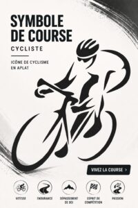 Icônes symboliques représentant le cyclisme, incluant des silhouettes de cyclistes et des logos sportifs.