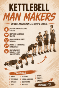 Femme faisant un Kettlebell Man Maker dans un parc