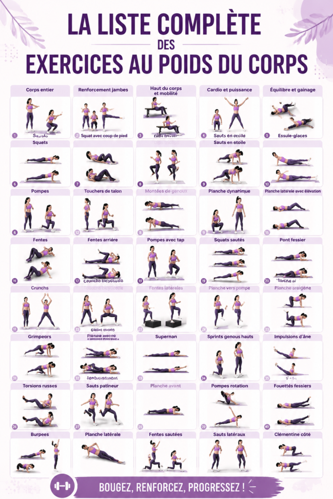 Une femme faisant des exercices au poids du corps dans son salon, illustrant l'idée d'entraînement à domicile.