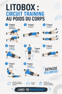 Visuel de l'application Litobox montrant un circuit training au poids du corps.