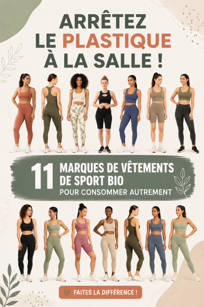 Des vêtements de sport bio étalés sur une surface, montrant leur diversité et qualité.