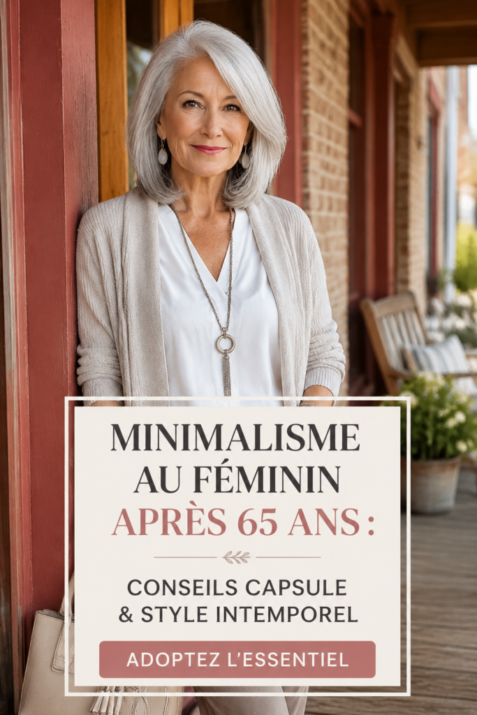 Femme de plus de 65 ans dans une tenue minimaliste élégante.