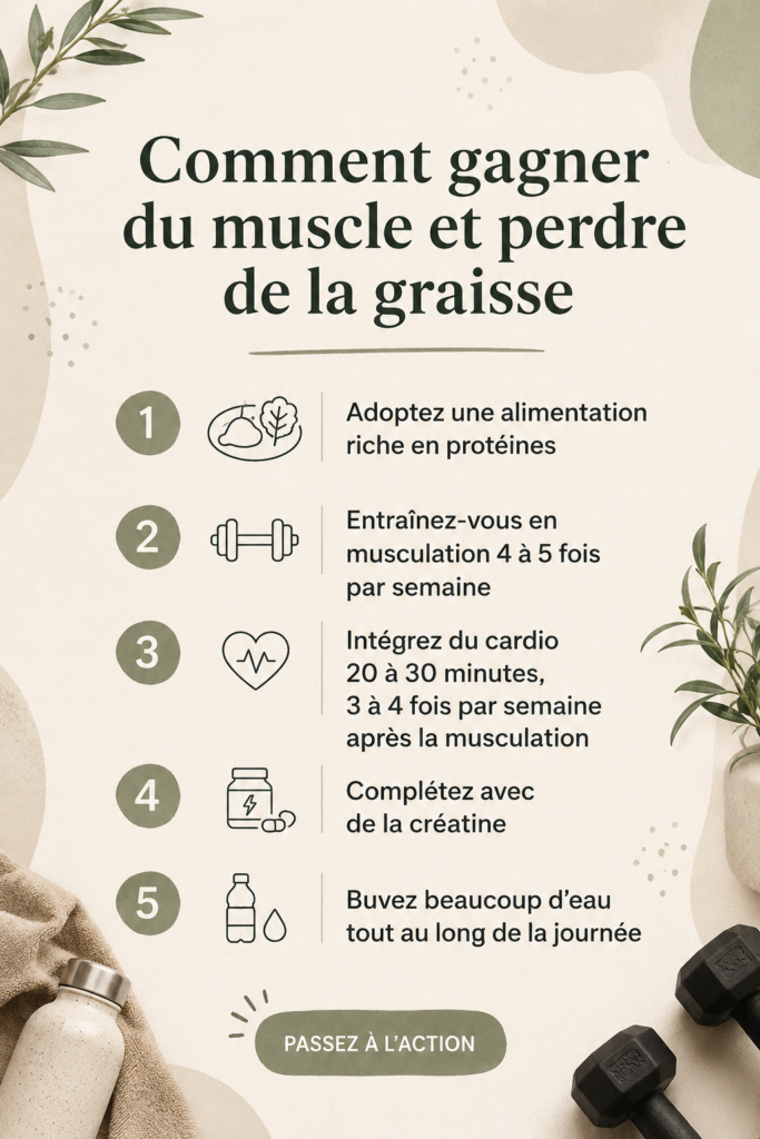 Illustration d'une femme en train de faire du sport, gagnant en muscle et perdant de la graisse.
