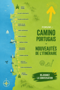 Pèlerins marchant sur le Camino Portugais au milieu de la nature