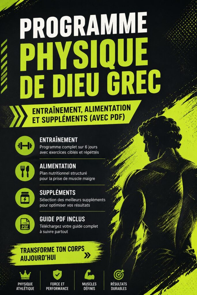 Un homme avec un physique sculpté inspiré des dieux grecs, en train de s'entraîner dans une salle de sport.