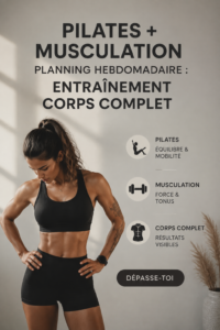 Femme pratiquant le Pilates dans un studio, équipement de musculation à proximité.