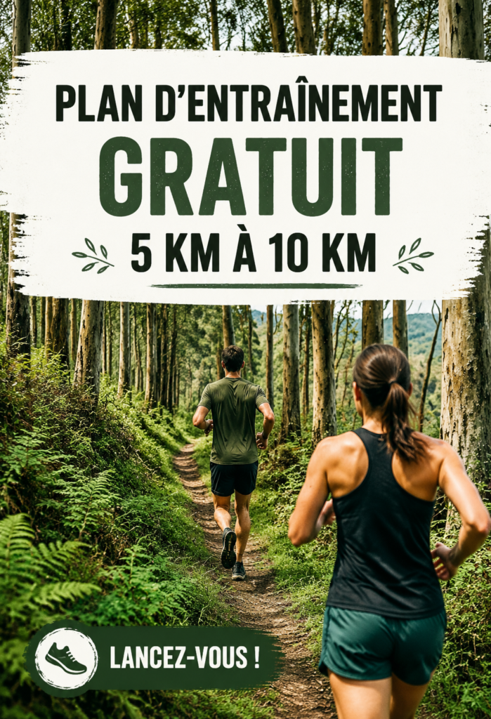Femme en train de courir en pleine nature avec le sourire, prête à relever le défi des 10 km.