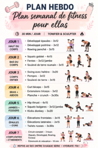 Plan de fitness hebdomadaire pour femmes avec exercices variés