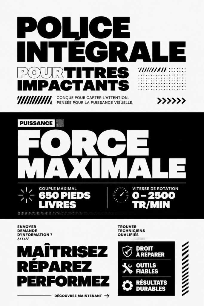 Un modèle de titre audacieux utilisant la police Integral CF sur un fond coloré.