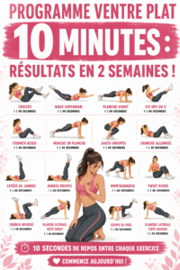 Femme souriante pratiquant des exercices de ventre plat dans un cadre chaleureux.