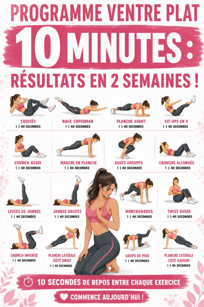 Femme souriante pratiquant des exercices de ventre plat dans un cadre chaleureux.