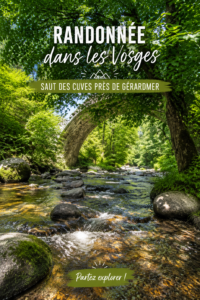 Randonnée au Saut des Cuves dans les Vosges, montrant des montagnes verdoyantes et un paysage naturel magnifique.