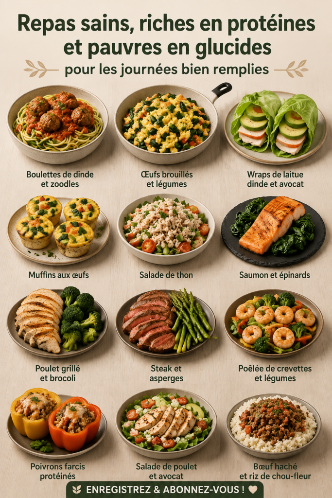Assiette colorée de recettes saines et riches en protéines