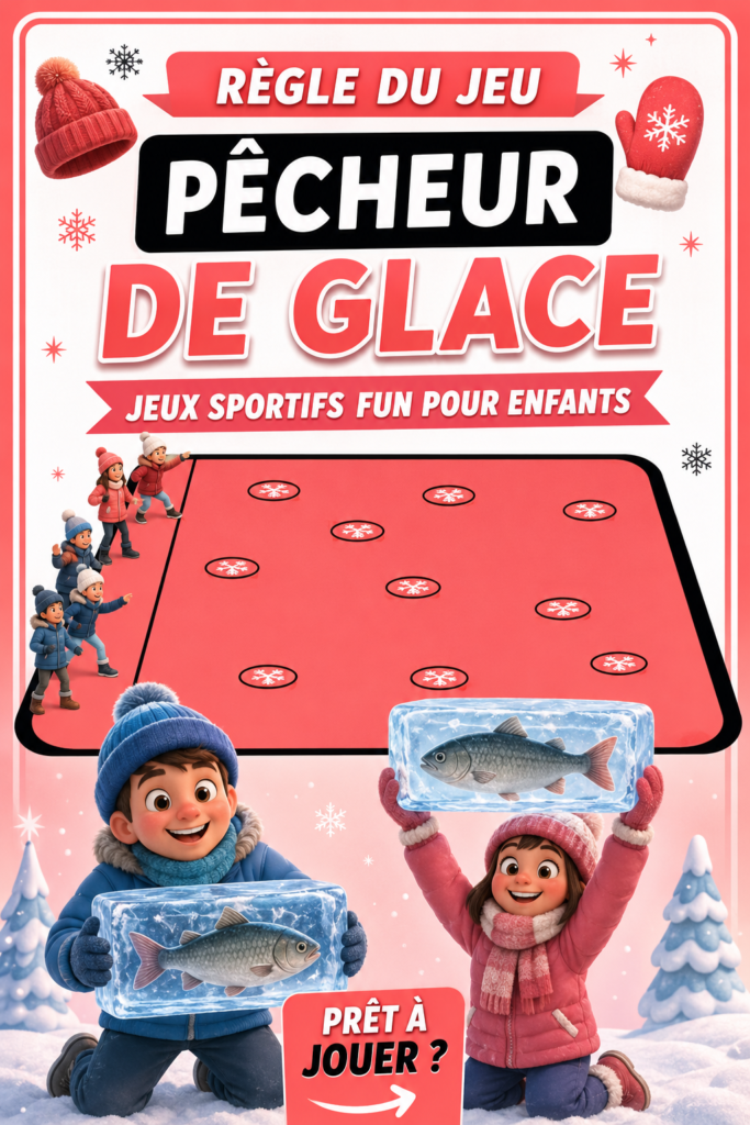 Un groupe d'enfants jouant au jeu Pêcheur de Glace, riant ensemble dans un cadre amusant.
