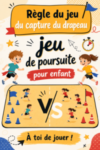 Jeu de capture du drapeau en plein air avec des enfants qui courent.