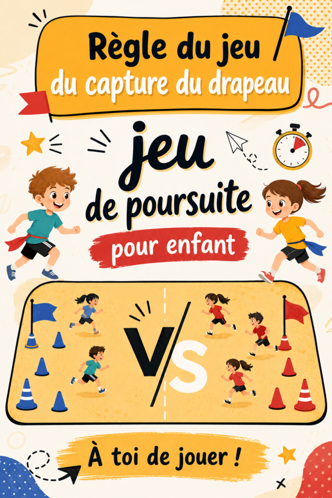 Jeu de capture du drapeau en plein air avec des enfants qui courent.