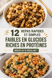 Plat de repas coloré et savoureux, riche en protéines et faible en glucides.