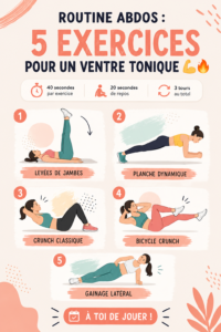 Femme en train de réaliser des exercices d'abdominaux à la maison pour tonifier son ventre.