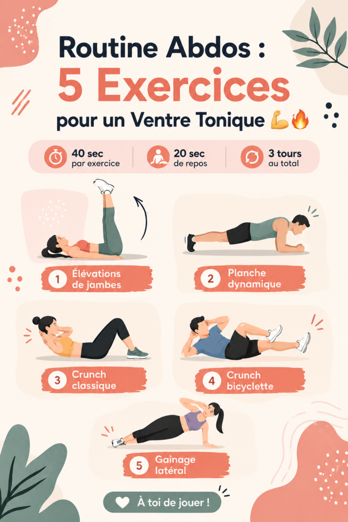 Femme réalisant des exercices abdos dans un cadre serein à la maison.