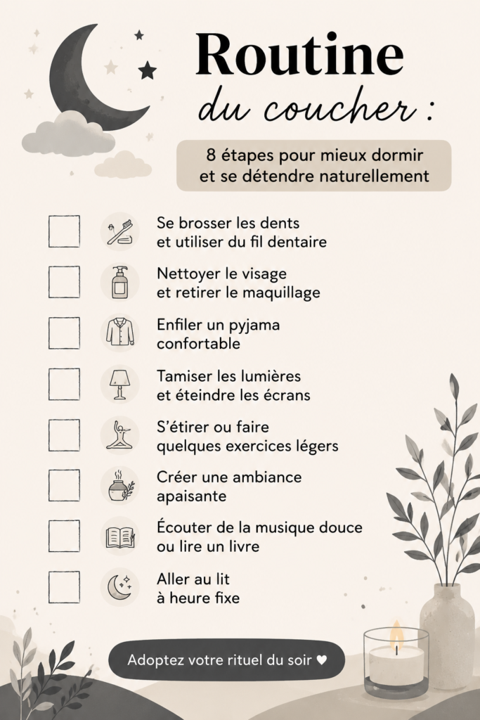 Femme lisant un livre dans son lit avant de dormir, illustrant une routine relaxante du soir.