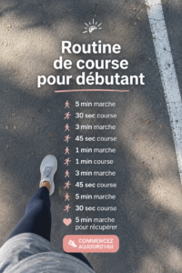 Femme courant dans un parc, illustrant une routine de course pour débutantes.