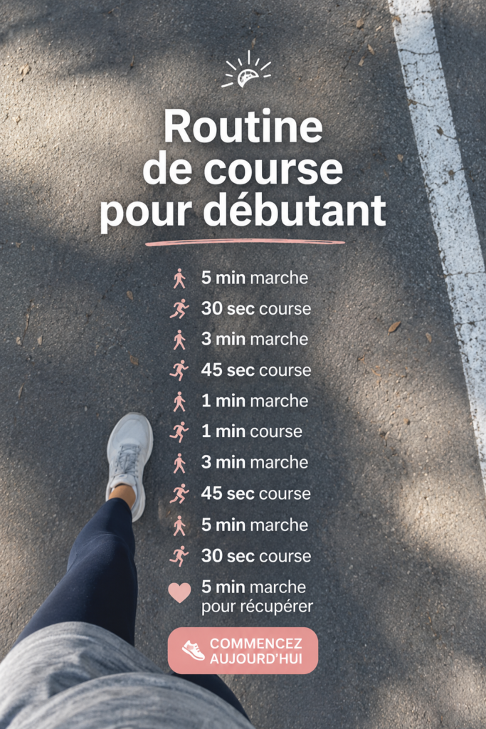 Femme courant dans un parc, illustrant une routine de course pour débutantes.