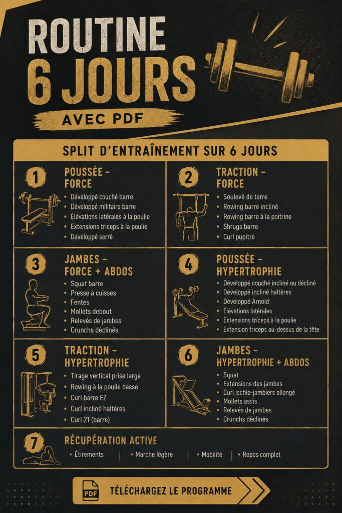 Femme pratiquant une routine d'entraînement de 6 jours dans un cadre serein