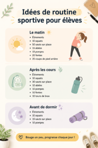 Une étudiante s'entraînant à la maison avec des haltères pour rester en forme pendant ses études.