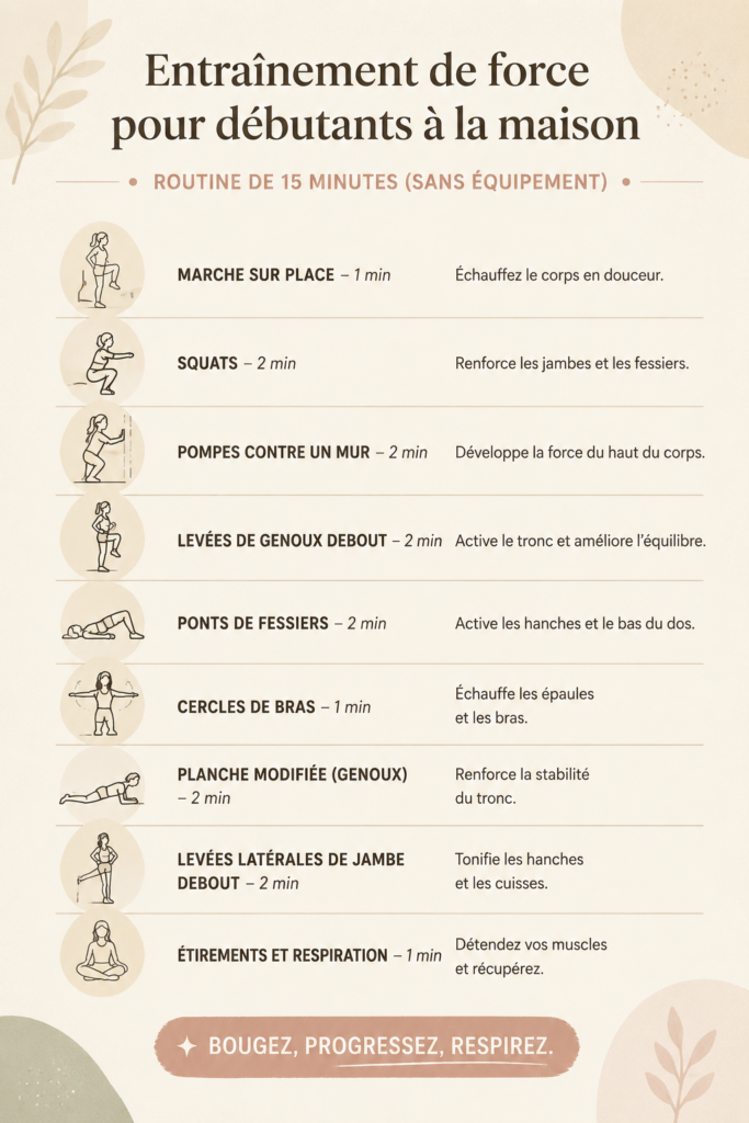 Femme effectuant une routine d'entraînement de force à la maison