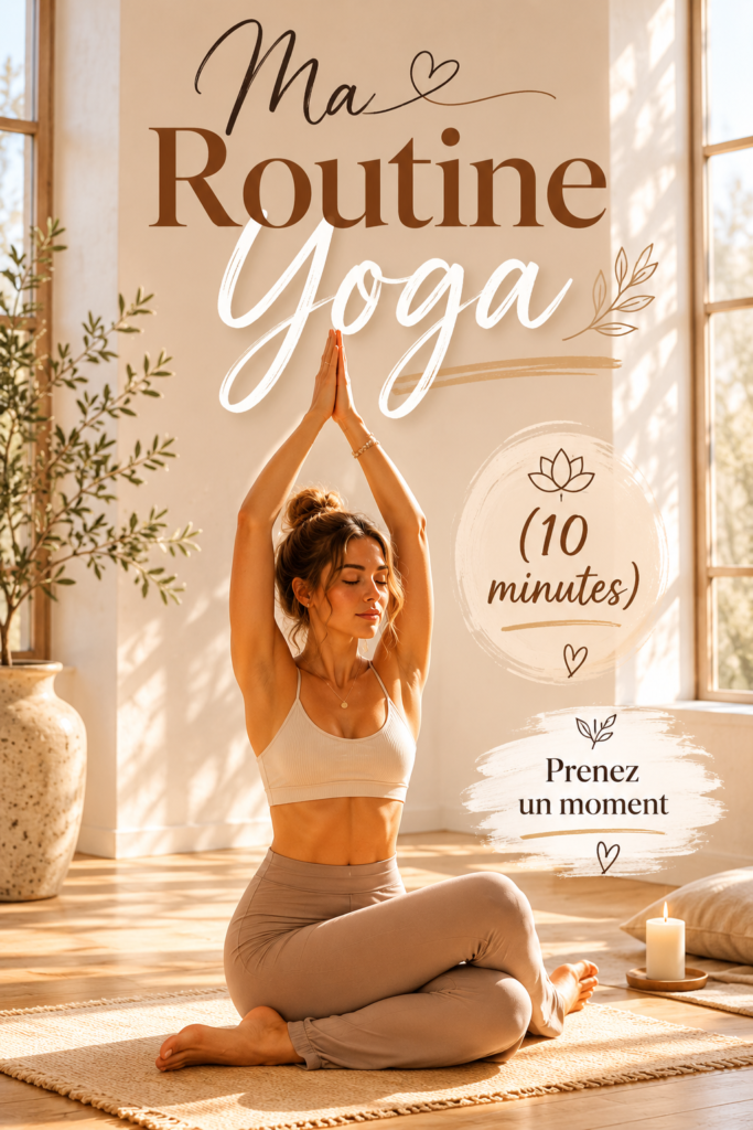 Femme pratiquant le yoga dans un cadre apaisant pendant 10 minutes