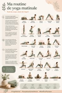 Femme pratiquant le yoga matinal sur un tapis dans un cadre tranquille