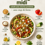 Salade de pois chiches colorée et savoureuse présentée dans un bol, idéale pour le déjeuner
