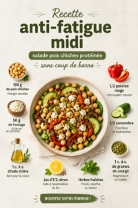 Salade de pois chiches colorée et savoureuse présentée dans un bol, idéale pour le déjeuner